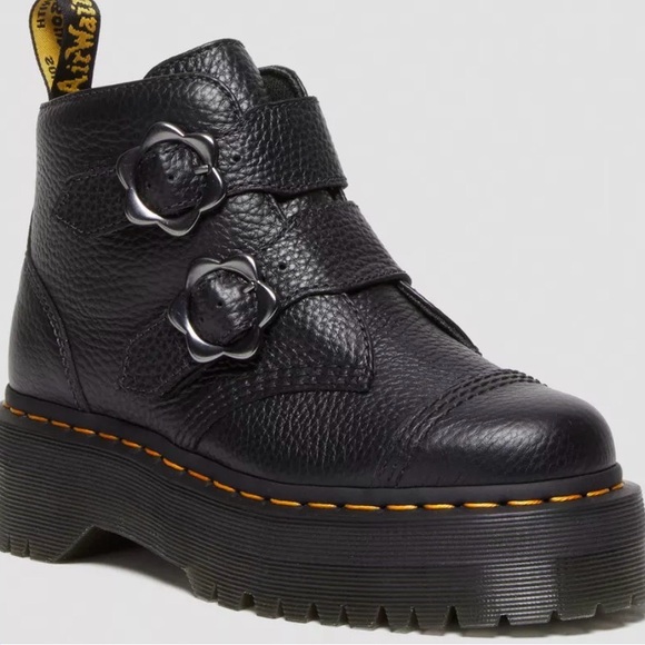 Dr. Martens Devon Flower Buckle Leather Platform Boots - Picture 3 of 10